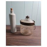 Early 1900s Stoneware Bottle and Glass Storage Jar