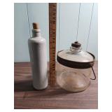 Early 1900s Stoneware Bottle and Glass Storage Jar