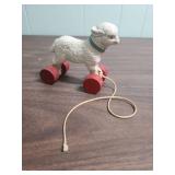 Antique Pull-Along Lamb Toy with Red Wheels