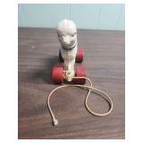 Antique Pull-Along Lamb Toy with Red Wheels
