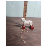 Antique Pull-Along Lamb Toy with Red Wheels
