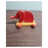 Red Wooden Elephant Pull Toy