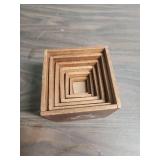 Mid-Century Wooden Nesting Blocks with Story Book Illustrations (one box has damage on top and is missing its scene)