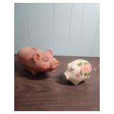 Large Terracotta Pig Bank and White Ceramic Piggy Bank with floral motif