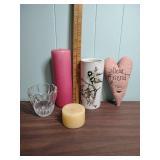 Decorative Home Collection Set - candles, candle holders, and a small heart shaped pillow