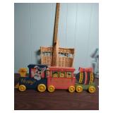 Easter Wooden Train Set and a Woven Basket