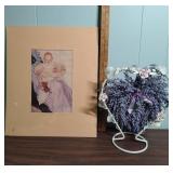 Purple Lavender Heart Display Stand and vintage Swedish Art Print 