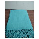 Turquoise Herringbone Throw Blanket with Fringe. 120" x 60" - good condition