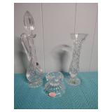 Crystal Bud Vase, Candle Holder and a Decanter