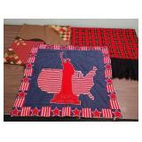 Statue of Liberty Quilt red plaid table square, unfinished quilt/applique project, and a red plaid table runner with black fringe