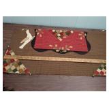 Statue of Liberty Quilt red plaid table square, unfinished quilt/applique project, and a red plaid table runner with black fringe