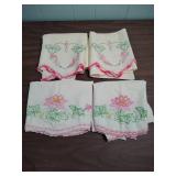Vintage Embroidered Pillowcases with scalloped edges - two sets of 2 - all have some stains