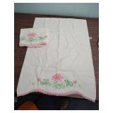 Vintage Embroidered Pillowcases with scalloped edges - two sets of 2 - all have some stains