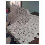 Hand Crocheted White Cotton Tablecloth 136" x 88"