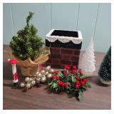 Christmas Decorations Bundle with Chimney Box and two small trees and more