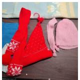 Vintage Toddler Clothing Lot including a pair of blue shorts, bikini swimsuit, two hat/scarf sets and a baby blanket (70x30)