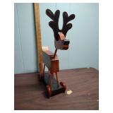 Handcrafted and Painted Wooden Reindeer on Wheels