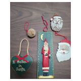 Santa themed Christmas Ornament Collection and a small ceramic Santa planter