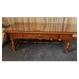 Vintage Young Reuplic Traditional Maple Coffee Table with Glass Top 46W x 20D x 16H - Excellent Condition - very little if any finish wear