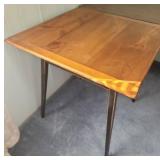 Wood square bistro table with black antiqued paint finished legs and wood top. 29"W x 29.25"D x 29"H - good condition. A couple very small scratches on the top.