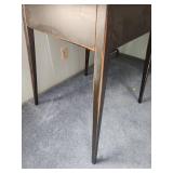 Wood square bistro table with black antiqued paint finished legs and wood top. 29"W x 29.25"D x 29"H - good condition. A couple very small scratches on the top.