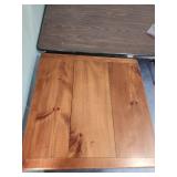 Wood square bistro table with black antiqued paint finished legs and wood top. 29"W x 29.25"D x 29"H - good condition. A couple very small scratches on the top.