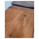 Wood square bistro table with black antiqued paint finished legs and wood top. 29"W x 29.25"D x 29"H - good condition. A couple very small scratches on the top.