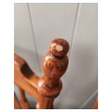 Two vintage solid Maple dining chairs with Spindle backs and turned legs. 18"W x 16.5" D x 38"H. Seat height 17".  Very good condition. Slight finish wear on top spindles of one chair