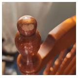 Two vintage solid Maple dining chairs with Spindle backs and turned legs. 18"W x 16.5" D x 38"H. Seat height 17".  Very good condition. Slight finish wear on top spindles of one chair