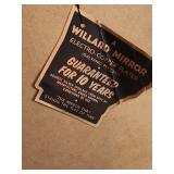 Large Wood Mirror with dresser mounts from Willard Mirrors - 46 1/4" W x 34.5" H. Remove the mounts and use it as a wall mirror!  Very good condition, minor scratches on edge of frame