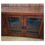 Mission Style Wood Media Cabinet / TV Stand with glass doors with Pull-out Storage for discs.  50"W x 21"D x 24"H.  Very sturdy / heavy