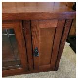 Mission Style Wood Media Cabinet / TV Stand with glass doors with Pull-out Storage for discs.  50"W x 21"D x 24"H.  Very sturdy / heavy