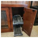 Mission Style Wood Media Cabinet / TV Stand with glass doors with Pull-out Storage for discs.  50"W x 21"D x 24"H.  Very sturdy / heavy