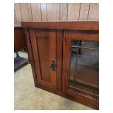 Mission Style Wood Media Cabinet / TV Stand with glass doors with Pull-out Storage for discs.  50"W x 21"D x 24"H.  Very sturdy / heavy