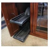 Mission Style Wood Media Cabinet / TV Stand with glass doors with Pull-out Storage for discs.  50"W x 21"D x 24"H.  Very sturdy / heavy