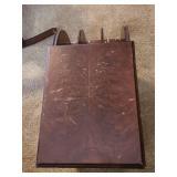 Vintage Wooden Magazine Rack Side Table with Turned Legs and side storage compartment  12.5"W x 24"D x 22.25"H - heavy finish wear and chipped laminate along front edge