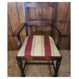 Vintage Victorian Walnut Armchair with Striped Upholstery 21"W x 19"D x 38.25"H. Seat height 19".  Very good condition, sturdy