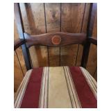 Vintage Victorian Walnut Armchair with Striped Upholstery 21"W x 19"D x 38.25"H. Seat height 19".  Very good condition, sturdy