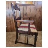 Vintage Victorian Walnut Armchair with Striped Upholstery 21"W x 19"D x 38.25"H. Seat height 19".  Very good condition, sturdy