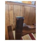 Vintage Victorian Walnut Armchair with Striped Upholstery 21"W x 19"D x 38.25"H. Seat height 19".  Very good condition, sturdy