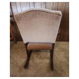 Vintage Wooden Rocking Chair with Upholstered Seat. and back.  22.75"W x 30"D x 31.5"H. Seat height 15". Holds weight but creeks heavily, may need some tightening