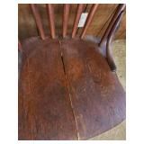 Antique Early American Arrow Back Chair 16.5"W x 18"D x 40"H. Seat height 17" Has split down middle of chair, chair is still sturdy and can be sat in