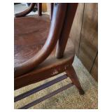 Antique Early American Arrow Back Chair 16.5"W x 18"D x 40"H. Seat height 17" Has split down middle of chair, chair is still sturdy and can be sat in
