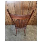 Antique Early American Arrow Back Chair 16.5"W x 18"D x 40"H. Seat height 17" Has split down middle of chair, chair is still sturdy and can be sat in