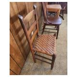 Vintage Wooden Ladder Back Chair with Woven Rotan Seat. Sturdy, good condition. 17.5"W x 13.5"D x 33.5"H. Seat height 17"