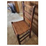 Vintage Wooden Ladder Back Chair with Woven Rotan Seat. Sturdy, good condition. 17.5"W x 13.5"D x 33.5"H. Seat height 17"