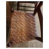 Vintage Wooden Ladder Back Chair with Woven Rotan Seat. Sturdy, good condition. 17.5"W x 13.5"D x 33.5"H. Seat height 17"