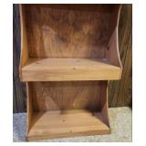 Pine Wood 2-Tier Bookcase with ornate sides.  25" W x 11.25" D x  42 1/8" H.  Lower shelf 16"H upper shelf 17.5"H