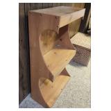 Pine Wood 2-Tier Bookcase with ornate sides.  25" W x 11.25" D x  42 1/8" H.  Lower shelf 16"H upper shelf 17.5"H