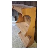 Pine Wood 2-Tier Bookcase with ornate sides.  25" W x 11.25" D x  42 1/8" H.  Lower shelf 16"H upper shelf 17.5"H